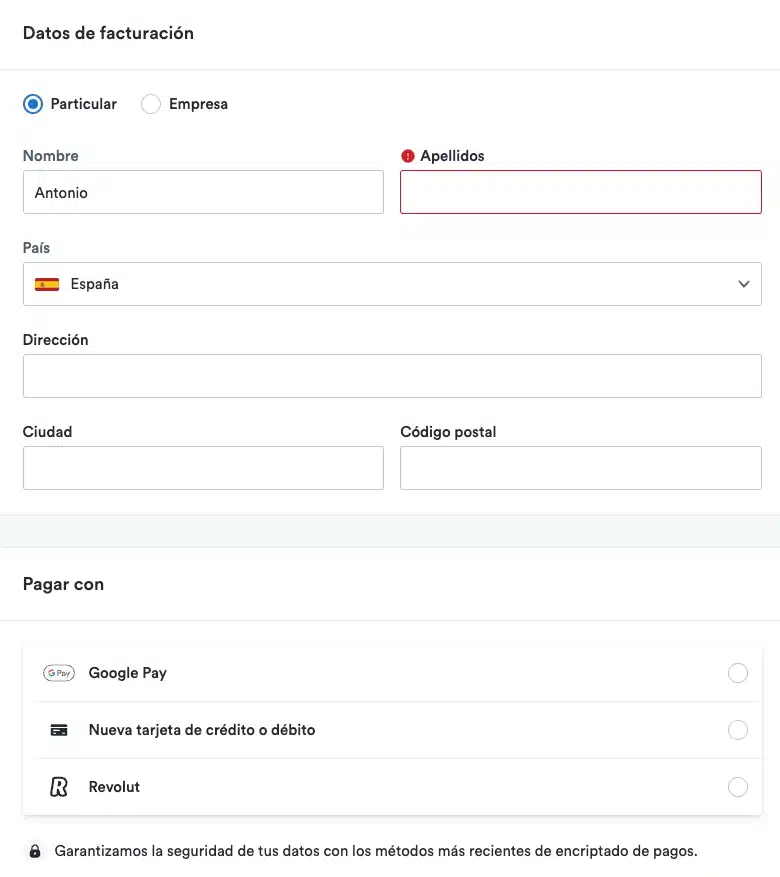 Skyscanner método de pago
