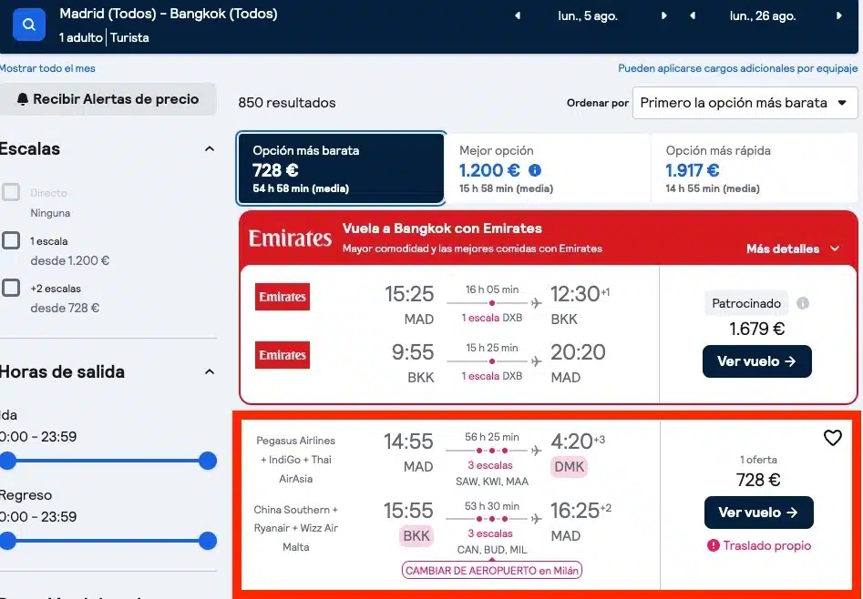 skyscanner mejor vuelo